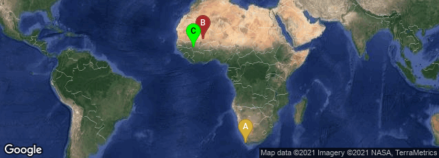 Detail map of Rondebosch, Cape Town, Western Cape, South Africa,Timbuktu, Tombouctou Region, Mali,Dar Salam, Bamako, Bamako Capital District, Mali