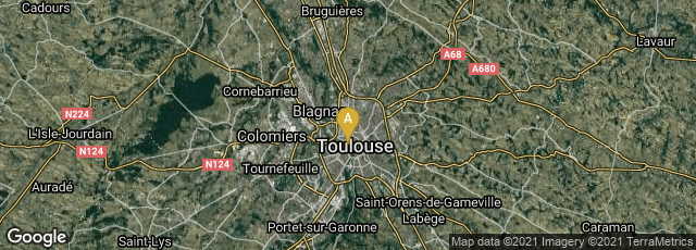 Detail map of Toulouse, Occitanie, France