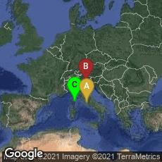 Overview map of Roma, Lazio, Italy,Venezia, Veneto, Italy,Aléria, Corse, France