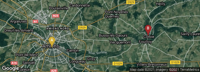 Detail map of Amiens, Hauts-de-France, France,Corbie, Hauts-de-France, France