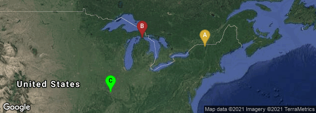Detail map of Plattsburgh, New York, United States,Mackinac Island, Michigan, United States,St. Louis, Missouri, United States